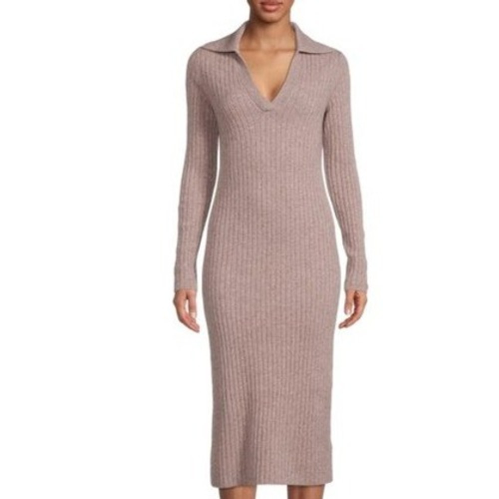VINCE Ribbed Wool-Cashmere Bodycon Quiet Luxury Women's size Medium‎ Polo Dress